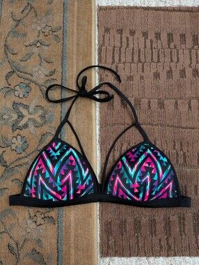 Victoria's Secret, Strappy Front Triangle Bikini Top, Multi Geo Print, L